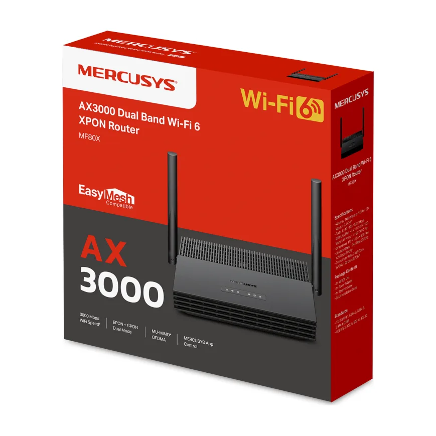 Оптический Wi-Fi роутер Mercusys MF80X, GPON/EPON, AX3000 Wi-Fi 6